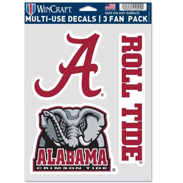 Wincraft NCAA Alabama Crimson Tide Decal Multi Use Fan 3 Pack, Team Colors, One Size