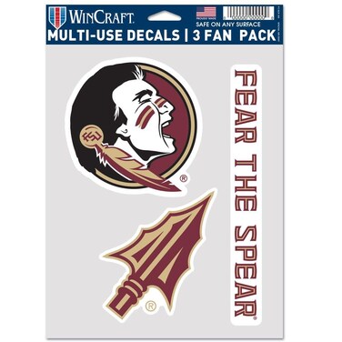 Wincraft NCAA Florida State Seminoles Decal Multi Use Fan 3 Pack, Team Colors, One Size