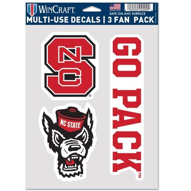 NCAA North Carolina State Wolfpack Decal Multi Use Fan 3 Pack, Team Colors, One Size