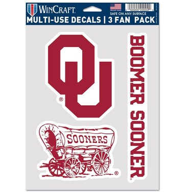 Wincraft NCAA Oklahoma Sooners Decal Multi Use Fan 3 Pack, Team Colors, One Size