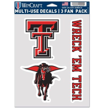 Wincraft NCAA Texas Tech Red Raiders Decal Multi Use Fan 3 Pack, Team Colors, One Size