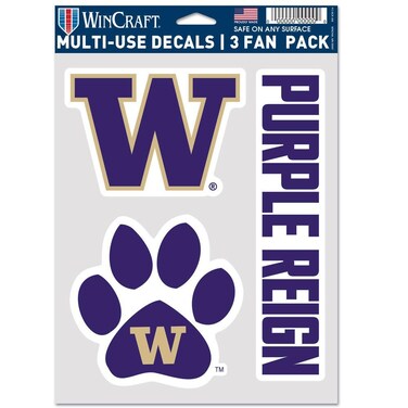 Wincraft NCAA Washington Huskies Decal Multi Use Fan 3 Pack, Team Colors, One Size
