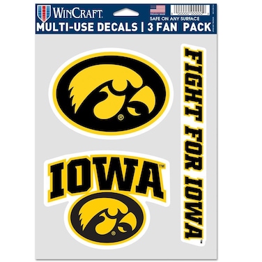 Wincraft NCAA Iowa Hawkeyes Decal Multi Use Fan 3 Pack, Team Colors, One Size