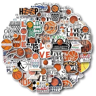 AOWDIAO Basketball Stickers for Water Bottle Cute Basketball Gifts 50 Pieces Sports Stickers for Kids Teens Adults