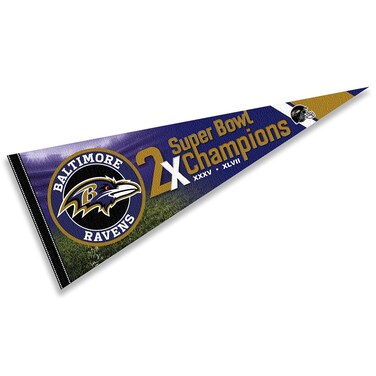 WinCraft Baltimore Ravens 2 Time Bowl Champions Pennant Banner Flag