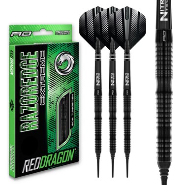 RED DRAGON Razor Edge Extreme 18 Gram Softip Professional Tungsten Darts Set with Flights and Stems