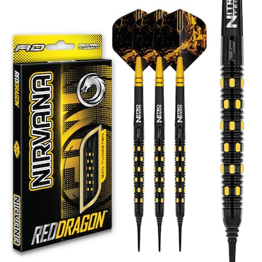 RED DRAGON Nirvana 18 Gram Softip Professional Tungsten Darts Set with Flights and Stems