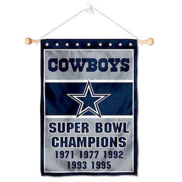 Dallas Cowboys 5 Time Champions Banner Window Wall Hanging Flag with Suction Cup