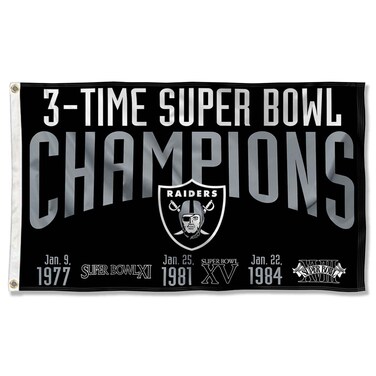 WinCraft Las Vegas Raiders 3X and 3 Time Super Bowl Champions Flag Outdoor Indoor 3x5 Foot Banner