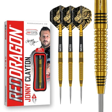 RED DRAGON Jonny Clayton Gold 24 Gram Professional Tungsten Darts Set with Flights and Stems