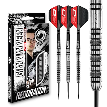 RED DRAGON Gian Van Veen 24 Gram Premium Tungsten Darts Set with Flights and Stems