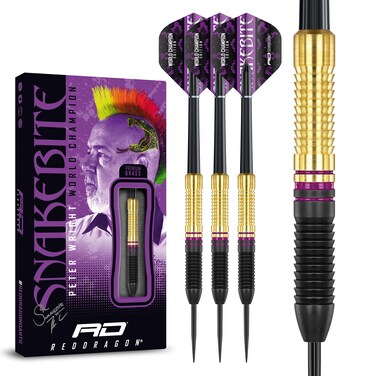RED DRAGON Peter Wright Snakebite World Champion 2020 Brass Edition Darts Set Including Flights and Stems