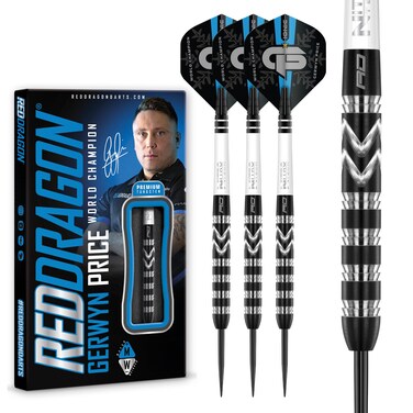 RED DRAGON Gerwyn Price Iceman Special Edition World Champion 26 Gram Tungsten Darts Set with Flights and Stems