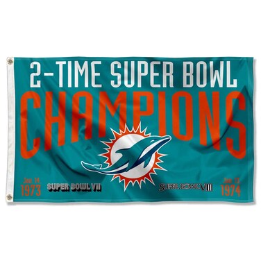 WinCraft Miami Dolphins 2X and 2 Time Super Bowl Champions Flag Outdoor Indoor 3x5 Foot Banner