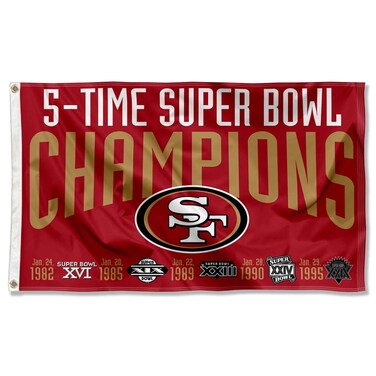 WinCraft San Francisco 49ers 5X and 5 Time Super Bowl Champions Flag Outdoor Indoor 3x5 Foot Banner