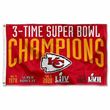 WinCraft Kansas City Chiefs 3X and 3 Time Super Bowl Champions Flag Outdoor Indoor 3x5 Foot Banner