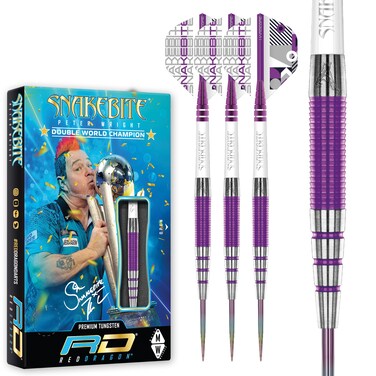 RED DRAGON Peter Wright Snakebite PL15 Medusa 22 Gram Professional Tungsten Darts Set with Flights and Stems