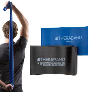 THERABAND Resistance Bands Set, Professional Elastic Band For Upper &amp; Lower Body Exercise, Strength Training without Weights, Physical Therapy, Lower Pilates, &amp; Rehab, Blue &amp; Black, Advanced