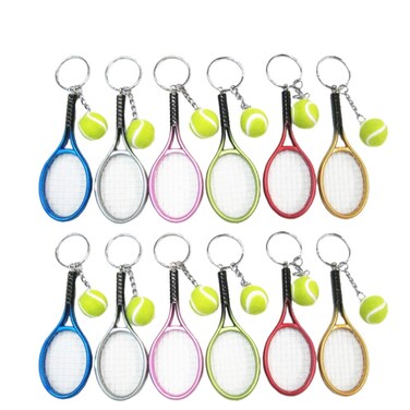 LIOOBO 12Pcs Mini Tennis Racket Keychain Key Ring Sports Ball Keychains Metal Key Ring Pendant for Boys Girls Friends Girlfriend Boyfriend