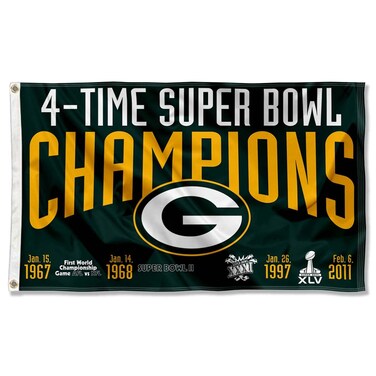 WinCraft Green Bay Packers 4X and 4 Time Super Bowl Champions Flag Outdoor Indoor 3x5 Foot Banner