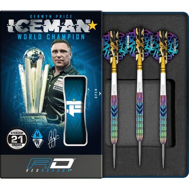 RED DRAGON Gerwyn Iceman Price Ionic 25 Gram Premium Tungsten Darts Set with Flights and Stems