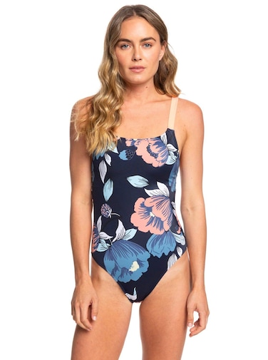 Roxy Women's Fitness Sporty One Piece Swimsuit, Medium Blue Full Flowers L Southwest, XS
