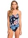 Roxy Women's Fitness Sporty One Piece Swimsuit, Medium Blue Full Flowers L Southwest, XS