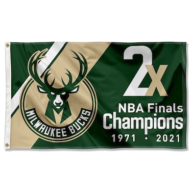 WinCraft Milwaukee Bucks 2 Time Basketball Champions Large Banner Flag
