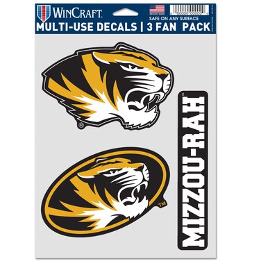 WinCraft NCAA University Missouri Tigers Mizzou Multi-Use Decal 3 Fan Pack, Team Colors, 5.5" x 7.75" Inch Sheet