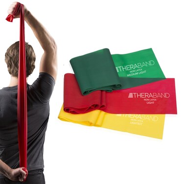 THERABAND Resistance Bands Set, Professional Elastic Band For Upper &amp; Lower Body Exercise, Strength Training without Weights, Physical Therapy, Pilates, Rehab, Yellow &amp; Red &amp; Green, Beginner