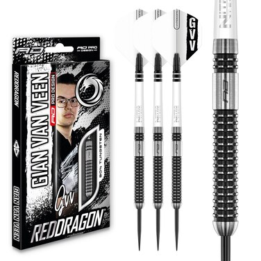 RED DRAGON Gian Van Veen Axis SE 23 Gram Premium Tungsten Steeltip Darts Set with Flights and Stems