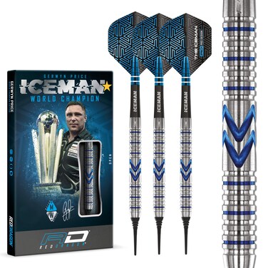 RED DRAGON Gerwyn Price Iceman Midnight Edition 20 Gram Premium Tungsten Softip Darts Set with Flights and Stems