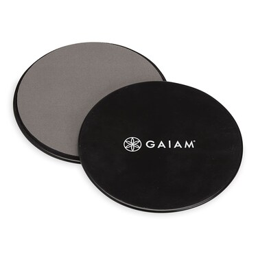 Gaiam Core Sliding Discs - Dual Sided Workout Sliders for Carpet &amp; Hardwood Floor - Home Ab Pads Exercise Equipment Fitness Sliders for Women and Men, Grey/Black