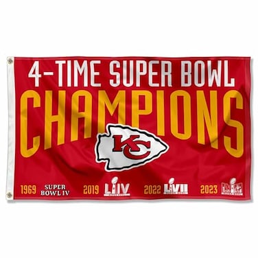 WinCraft Kansas City Chiefs 4 Time Super Bowl Champions Flag Outdoor Indoor 3x5 Foot Banner