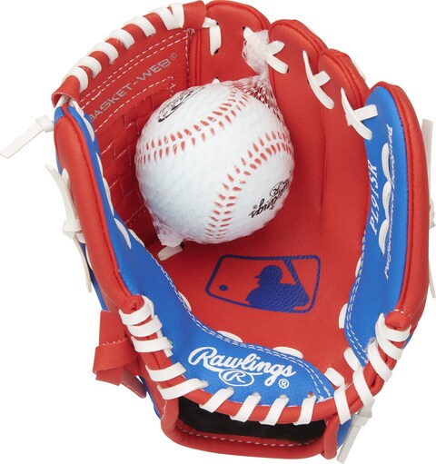 Rawlings   PLAYERS Series T-Ball &amp; Youth Baseball Glove   Right Hand Throw   9&quot;   Red/Blue with Ball