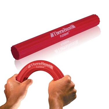 THERABAND FlexBar, Tennis Elbow Therapy Bar, Relieve Tendonitis Pain &amp; Improve Grip Strength, Resistance Bar for Golfers Elbow &amp; Tendinitis, Red, Light, Beginner