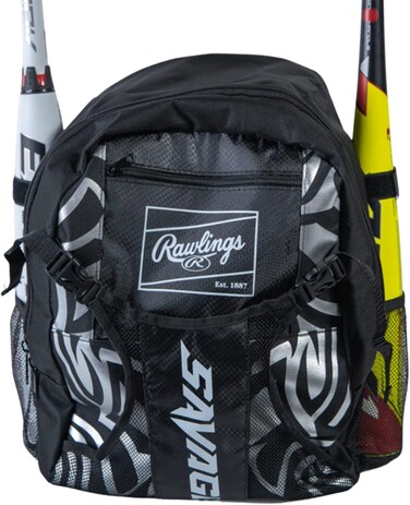 Rawlings   SAVAGE Backpack Equipment Bag   T-Ball / Baseball / Softball   Black