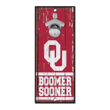 WinCraft NCAA Oklahoma Sooners 5x11 Wood Sign Bottle Opener, Team Colors, 5"x11
