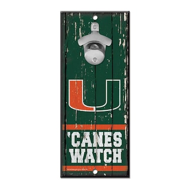 WinCraft NCAA Miami Hurricanes 5x11 Wood Sign Bottle Opener, Team Colors, 5"x11