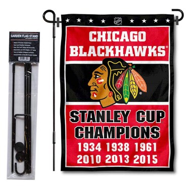 WinCraft Chicago Blackhawks 6 Time Champions Garden Flag and Pole Stand Holder