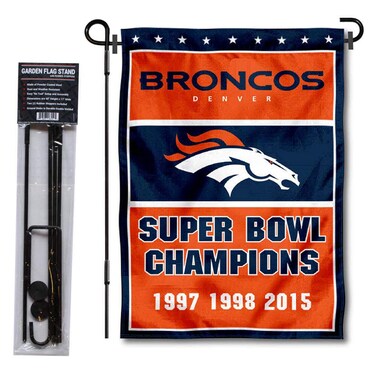 WinCraft Denver Broncos 3 Time Champions Garden Flag and Pole Stand Holder