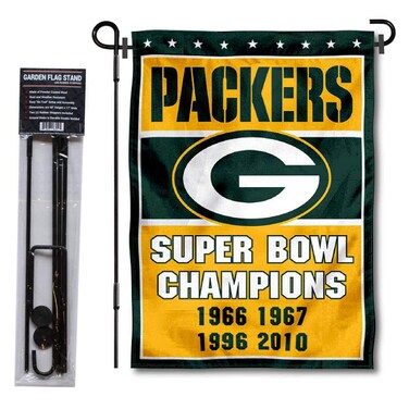 WinCraft Green Bay Packers 4 Time Champions Garden Flag and Pole Stand Holder