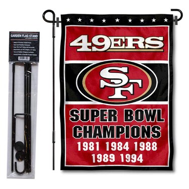 WinCraft San Francisco 49ers 5 Time Champions Garden Flag and Pole Stand Holder