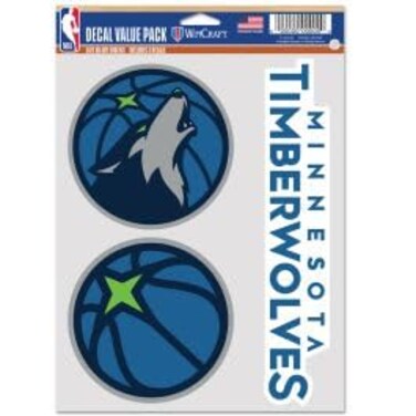 Wincraft NBA Minnesota Timberwolves Decal Multi Use Fan 3 Pack, Team Colors, One Size