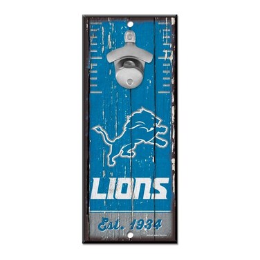 NFL Detroit Lions 5x11 Wood Sign Bottle Opener, Team Colors, 5"x11