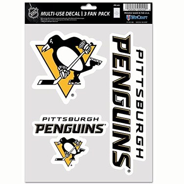 Wincraft NHL Pittsburgh Penguins Decal Multi Use Fan 3 Pack, Team Colors, One Size