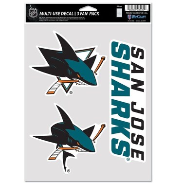Wincraft NHL San Jose Sharks Decal Multi Use Fan 3 Pack, Team Colors, One Size