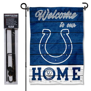 WinCraft Colts Welcome to Our Home Garden Flag and Flagpole Mount