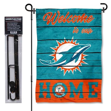 WinCraft Dolphins Welcome to Our Home Garden Flag and Flagpole Mount