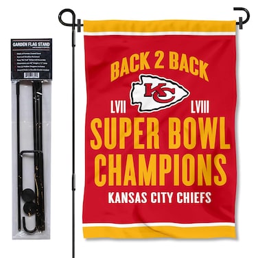 WinCraft Kansas City Chiefs Back to Back Super Bowl Champions Garden Flag and Pole Stand Holder